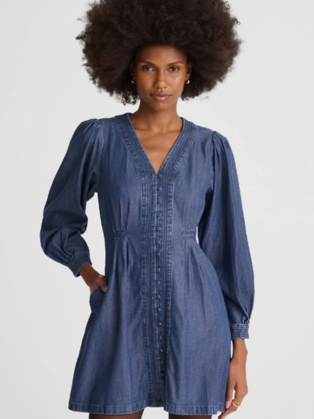 Madewell Indigo Denim V-Neck Button-Front Mini Dress